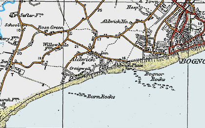 Old map of Bognor Rocks in 1920