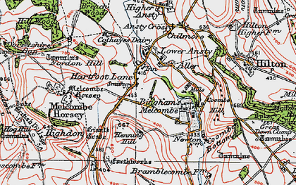 Old map of Bingham's Melcombe in 1919