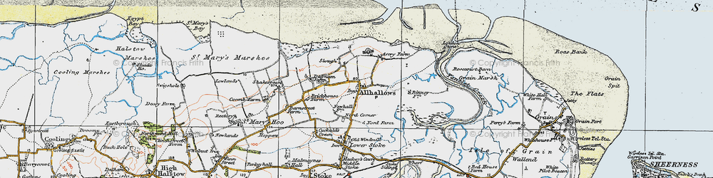 Old map of Allhallows in 1921