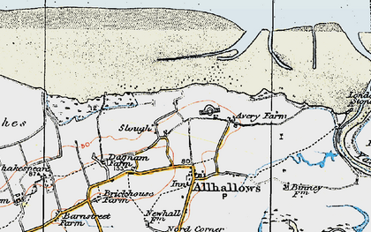 Old map of Allhallows-on-Sea in 1921