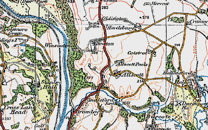 Old map of Allscott in 1921