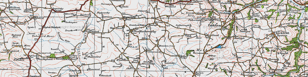 Old map of Alminstone Cross in 1919