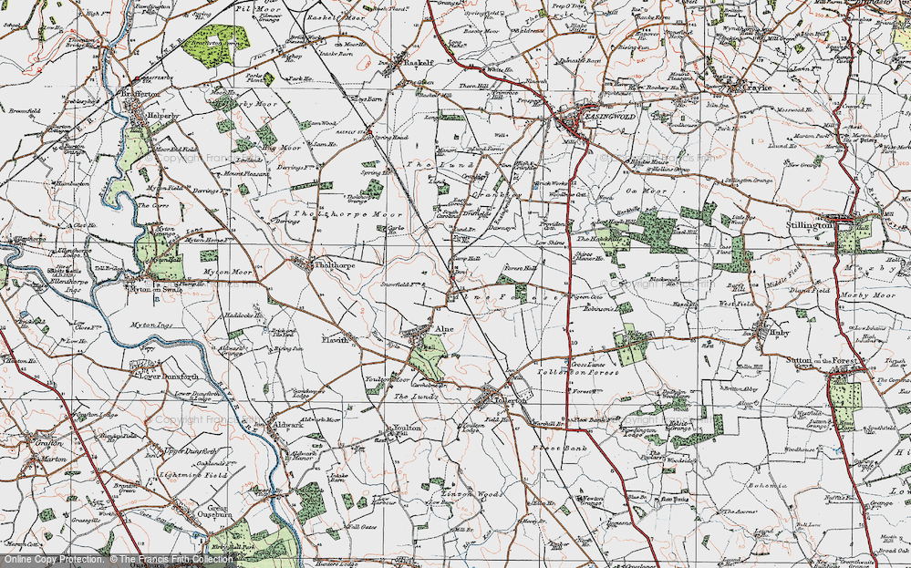 Old Map of Historic Map covering Alne Forest in 1924