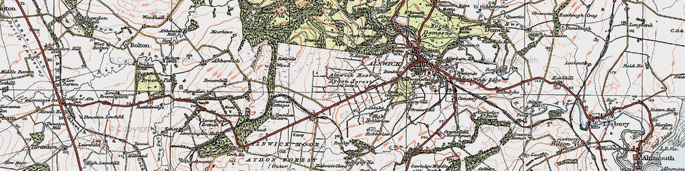 Old map of Alnwick Moor in 1925