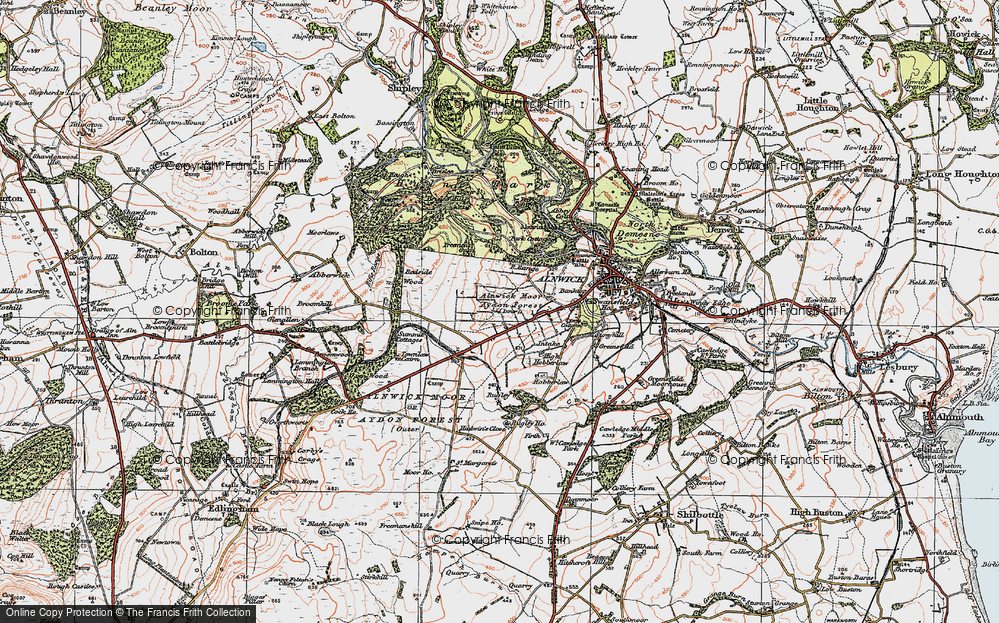 Old Map of Alnwick Moor or Aydon Forest (Inner), 1925 in 1925