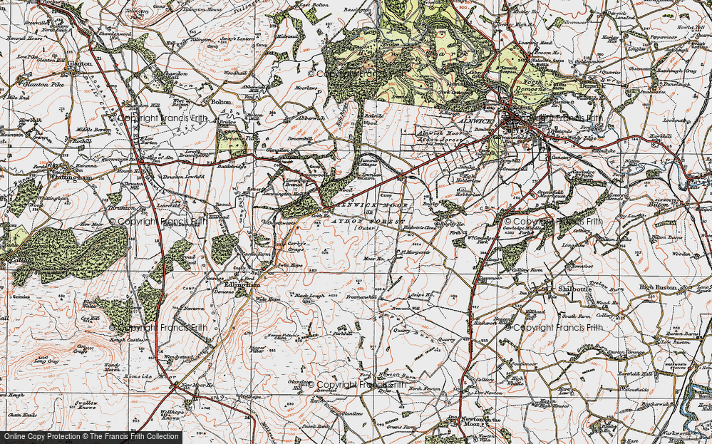 Old Map of Alnwick Moor or Aydon Forest (Outer), 1925 in 1925