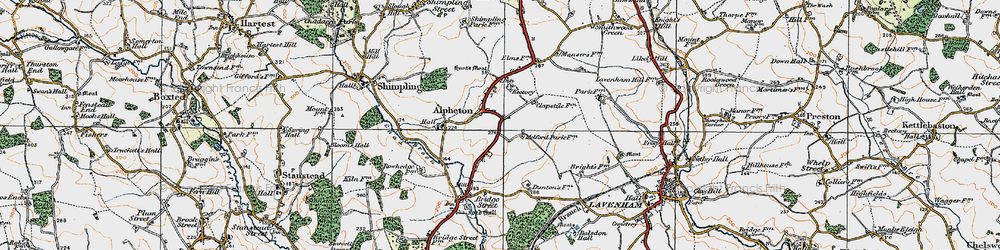 Old map of Alpheton in 1921