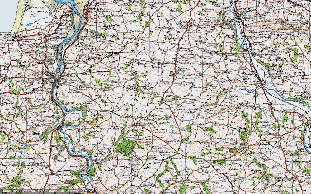 Old Map of Historic Map covering Lashingcott Moor in 1919