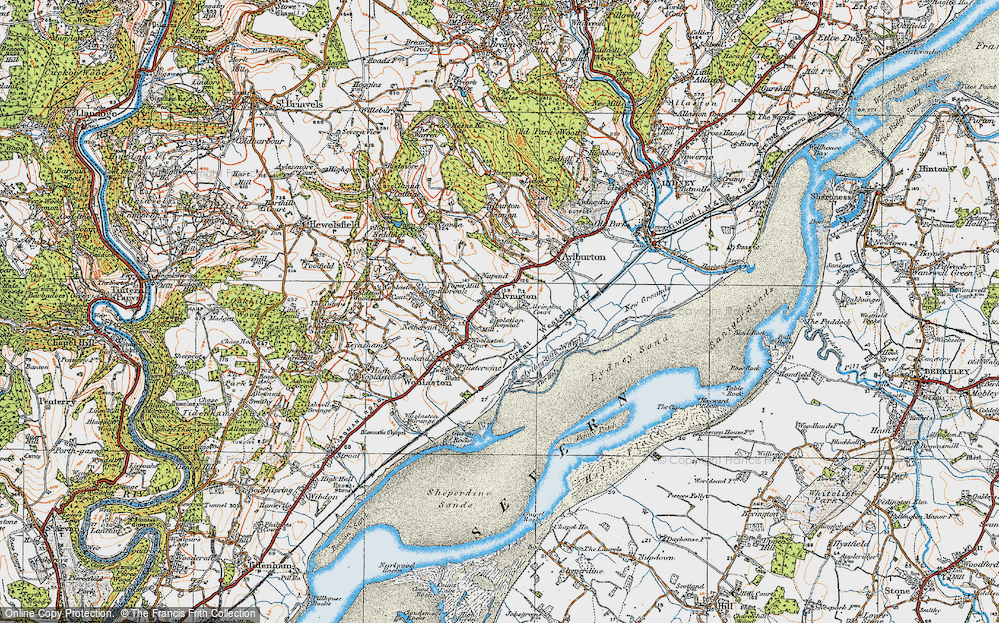 Old Map of Historic Map covering Aylburton Warth in 1919