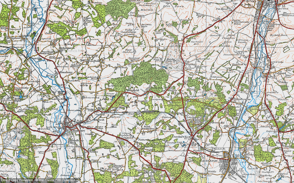 Old Map of Historic Map covering Ampfield Wood in 1919