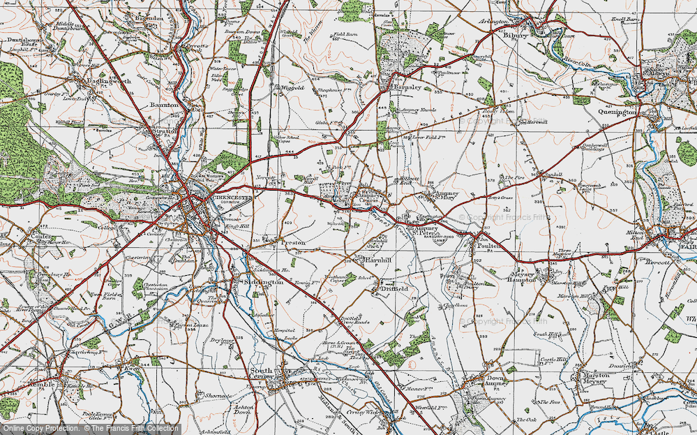 Old Map of Historic Map covering Ampney Brook in 1919