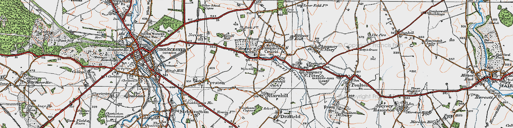 Old map of Ampney Crucis in 1919