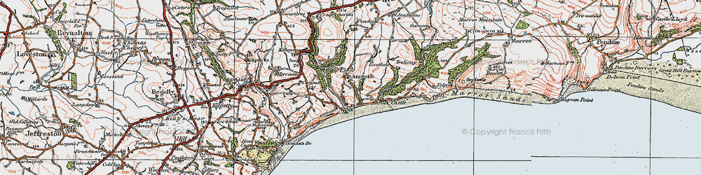 Old map of Amroth in 1922