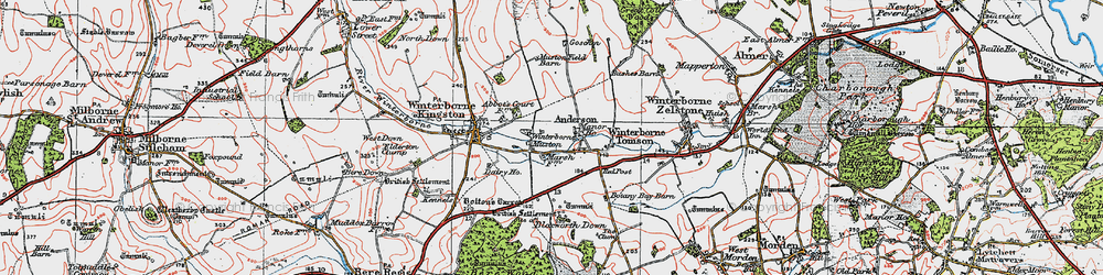 Old map of Bloxworth Down in 1919