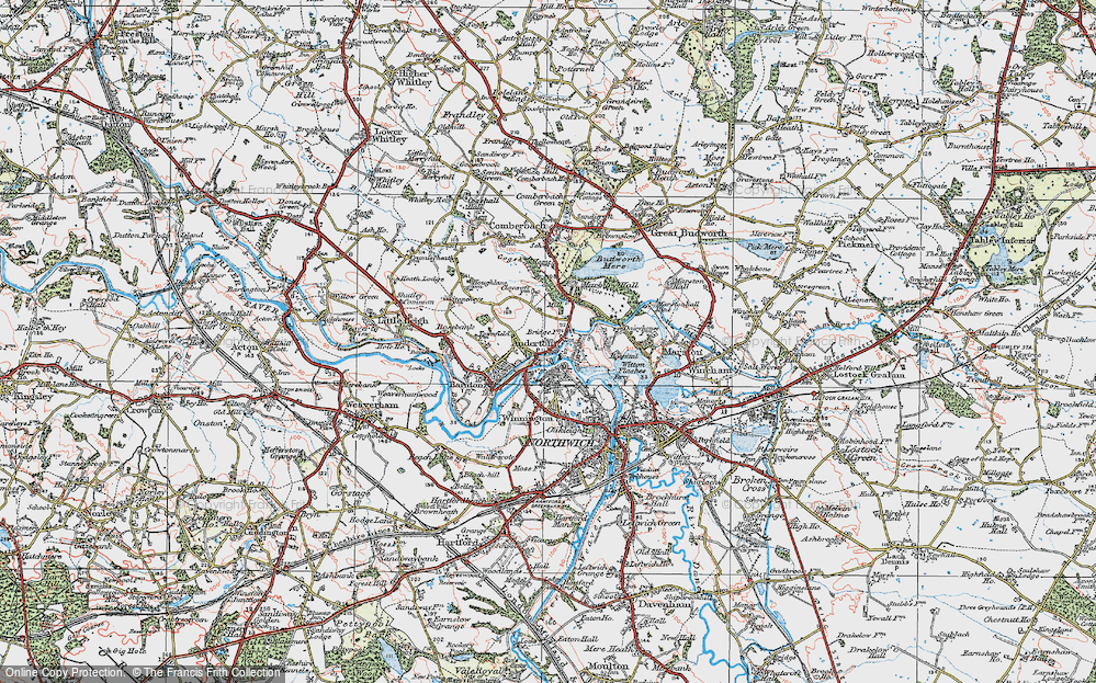 Old Map of Historic Map covering Budworth Mere in 1923