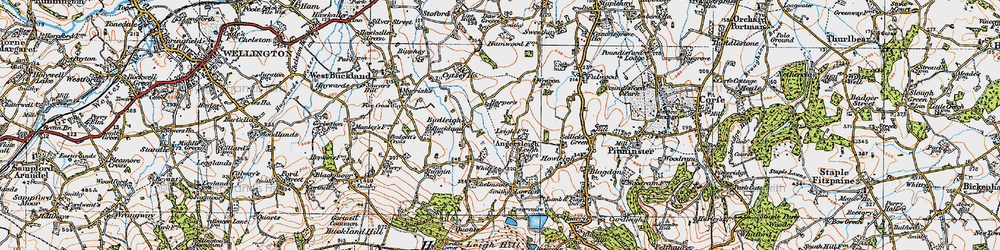 Old map of Angersleigh in 1919