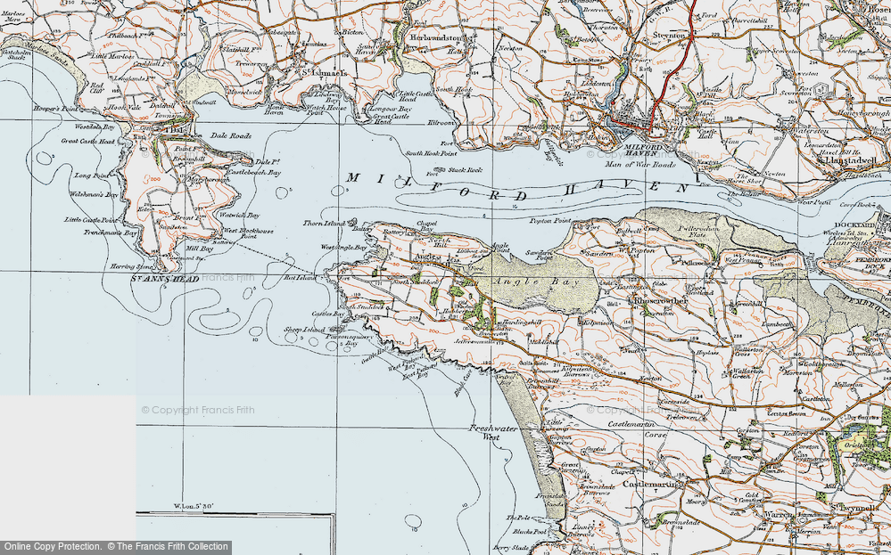 Old Map of Historic Map covering Angle Bay in 1922
