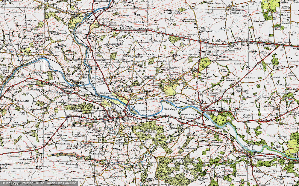 Old Map of Historic Map covering Wide Haugh in 1925