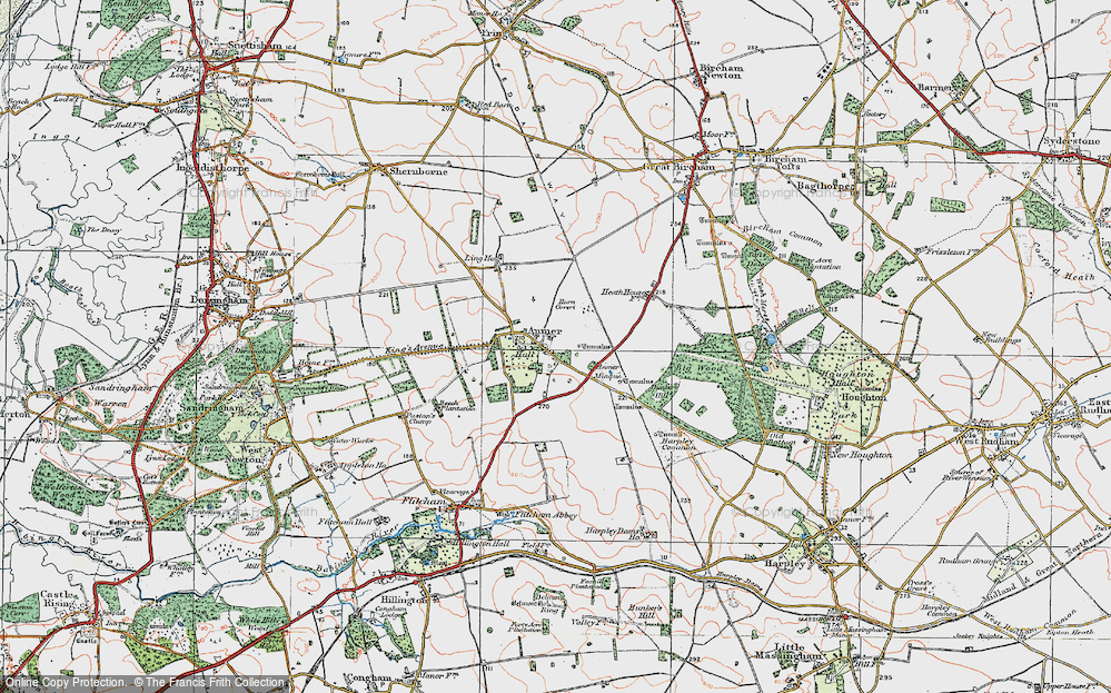 Old Map of Historic Map covering Bircham Heath in 1921