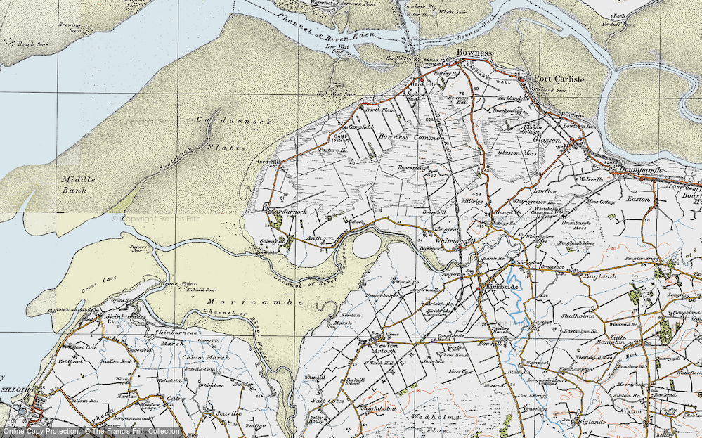Old Map of Historic Map covering Bowness Common in 1925