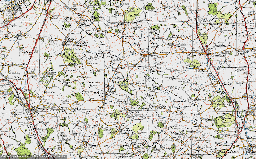 Old Map of Historic Map covering Ardeley Bury in 1919