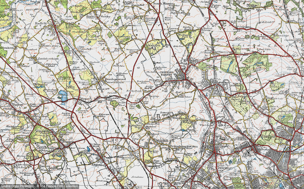 Old Map of Historic Map covering Arkley Hall in 1920