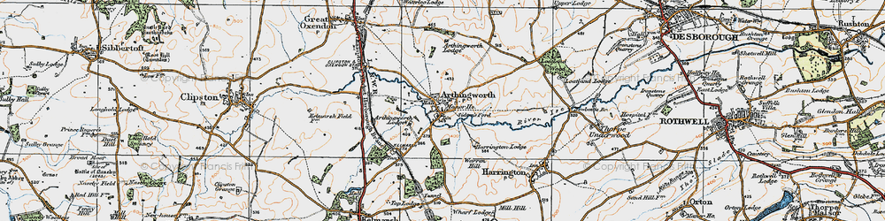 Old map of Arthingworth in 1920