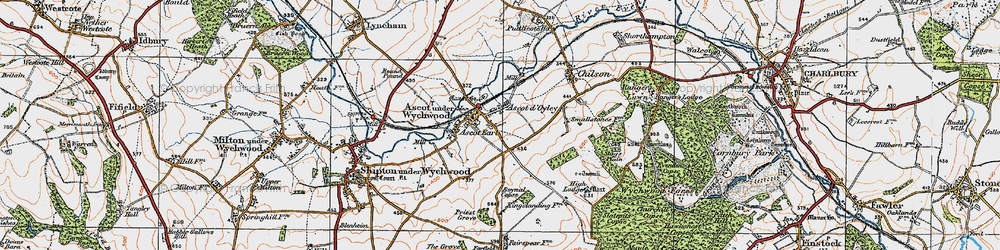 Old map of Ascott d' Oyley in 1919