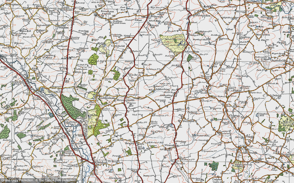 Old Map of Historic Map covering Ashbocking Green in 1921