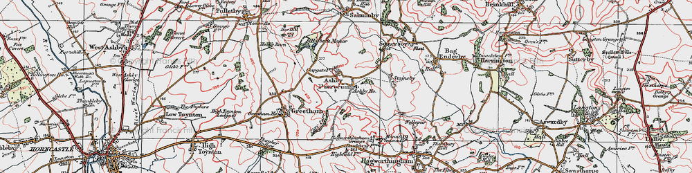 Old map of Ashby Puerorum in 1923