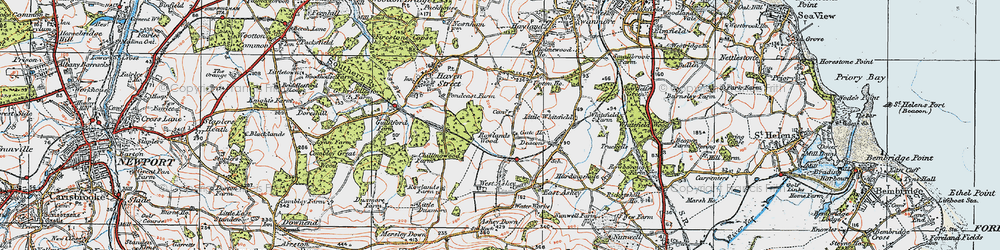Old map of Ashey Down in 1919
