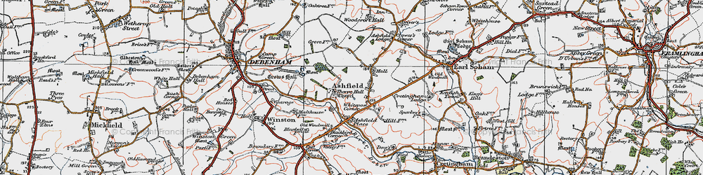 Old map of Ashfield Cum Thorpe in 1921