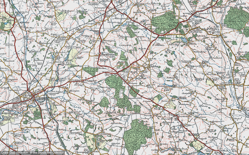 Old Map of Historic Map covering Burnt Wood in 1921