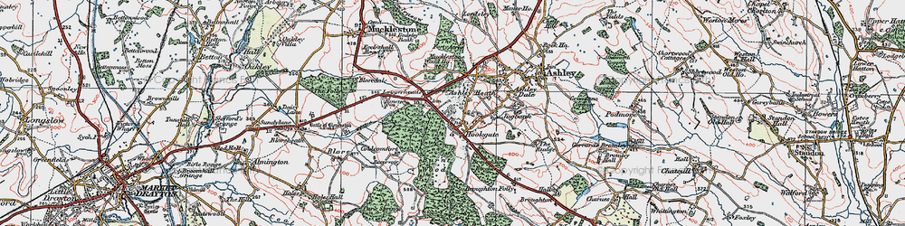 Old map of Burnt Wood in 1921