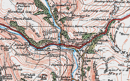 Old map of Whinstone Lee Tor in 1923