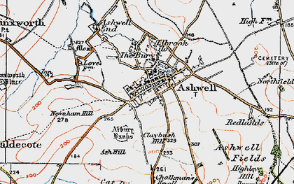 Old map of Ashwell in 1919