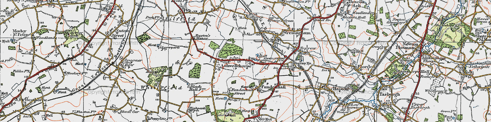 Old map of Fundenhall in 1922