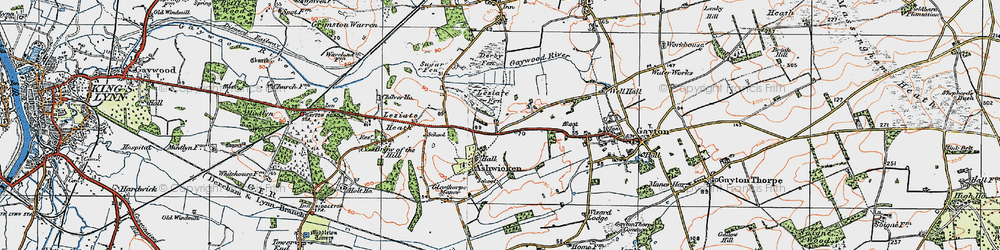 Old map of Ashwicken in 1921