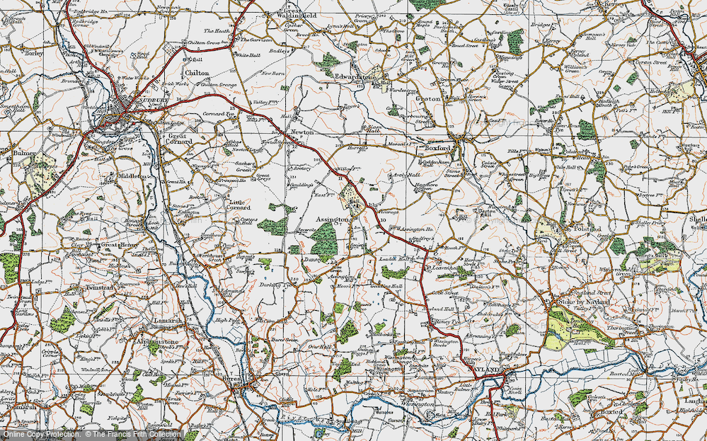 Old Map of Historic Map covering Assington Ho in 1921
