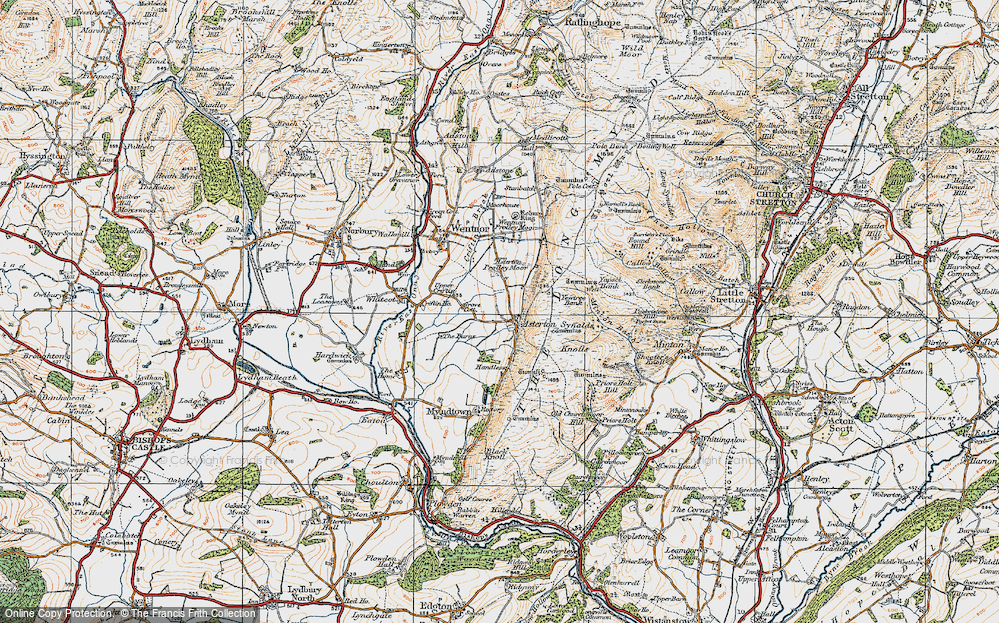 Old Map of Historic Map covering The Long Mynd in 1920