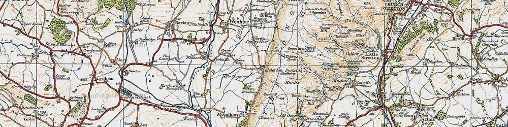 Old map of The Long Mynd in 1920