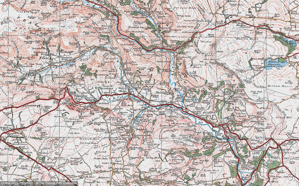 Old Map of Historic Map covering Derwent Valley Heritage Way in 1923