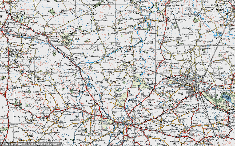 Old Map of Aston juxta Mondrum, 1923 in 1923