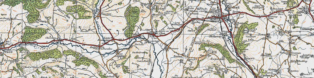 Old map of Aston on Clun in 1920