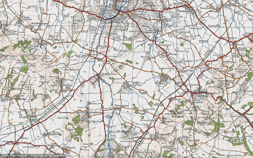 Old Map of Historic Map covering Buckland Fields in 1919