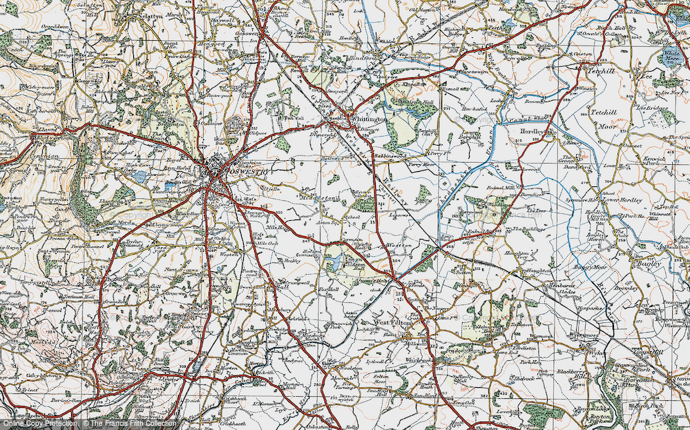 Old Map of Historic Map covering Leasowes The in 1921