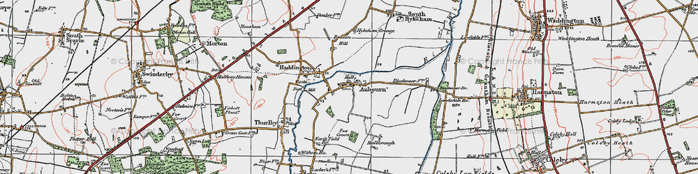 Old map of Aubourn in 1923