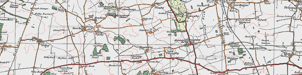 Old map of Aunsby in 1922