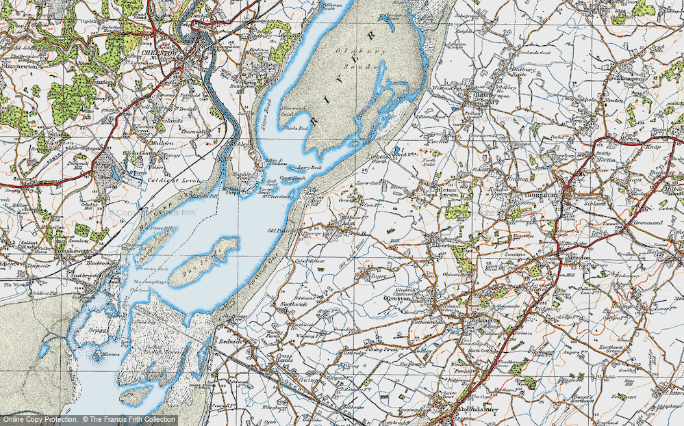 Old Map of Historic Map covering Old Splott Rhine in 1919