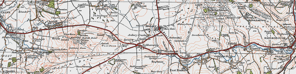Old map of Avebury Trusloe in 1919